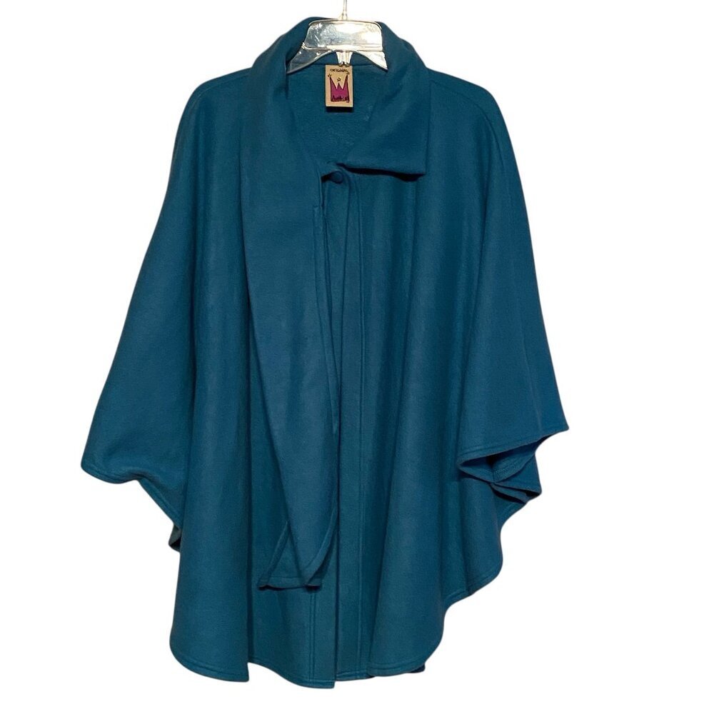 ORIGINAL ANTHONY Teal Cape/Poncho Felt w/scarf Button Top Size Missy Vintage